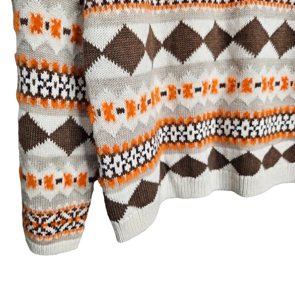 Style & Co Women's Fair Isle Pullover Sweater Brown Orange NWT Size Large Petite - Picture 3 of 11